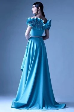 Formal Gowns MNM Couture - G0962 Pleated Off-Shoulder A-Line Evening Gown