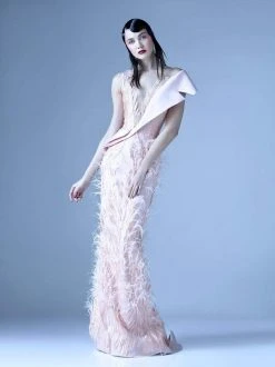 MNM Couture - G0968 Bedazzled Asymmetric Neck Trumpet Dress