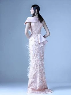 MNM Couture - G0968 Bedazzled Asymmetric Neck Trumpet Dress