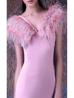 Formal Gowns MNM COUTURE - G1027 Feathered V-neck Mermaid Dress 7 Formal Gowns MNM COUTURE - G1027 Feathered V-neck Mermaid Dress