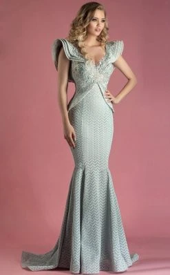 MNM Couture - K3545 Embellished Deep V-neck Mermaid Dress Formal Gowns