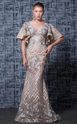 MNM Couture - K3565 Butterfly Sleeves V-neck Embellished Gown Formal Gowns