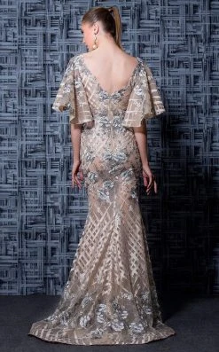 MNM Couture - K3565 Butterfly Sleeves V-neck Embellished Gown Formal Gowns