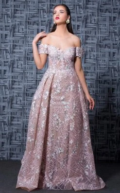 MNM Couture - K3567 Embroidered Off-Shoulder Pleated Ballgown Formal Gowns