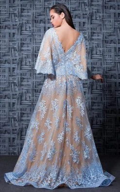 Formal Gowns MNM Couture - K3571 Floral Embroidered Deep V-neck A-line Gown