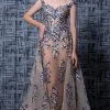 MNM Couture - K3595 Floral Off-Shoulder Illusion Evening Gown