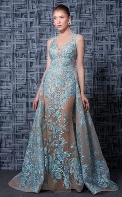 MNM Couture - K3596 Embroidered Illusion Dress With Overskirt