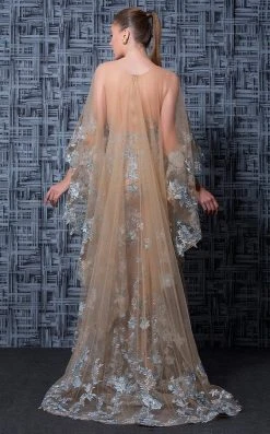 MNM Couture - K3598 Embroidered Caped Illusion Evening Gown Formal Gowns