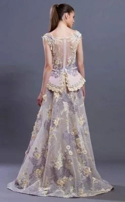 Formal Gowns MNM COUTURE - K3650 Floral Embroidered Bateau Dress With Overskirt