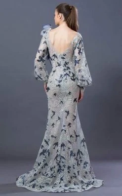 Formal Gowns MNM COUTURE - K3653 Embroidered Asymmetric Neck Trumpet Dress