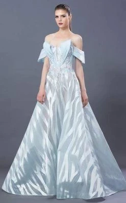 MNM COUTURE - K3654 Lace Embroidered Off-Shoulder A-line Dress Formal Gowns