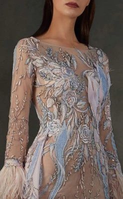 MNM COUTURE - K3668 Embroidered Long Sleeve Bateau Trumpet Dress Formal Gowns