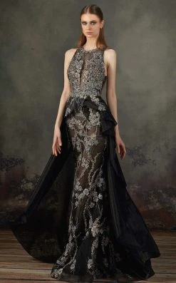 MNM COUTURE - K3696 Embroidered Halter Trumpet Dress