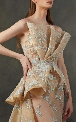 MNM COUTURE - K3708 Embroidered High Neck Ruffled Fitted Dress Formal Gowns