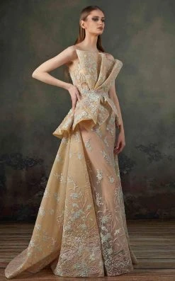 MNM COUTURE - K3708 Embroidered High Neck Ruffled Fitted Dress Formal Gowns