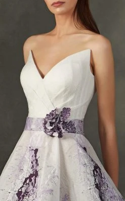 MNM COUTURE - K3709 Strapless Embroidered V-neck A-line Dress