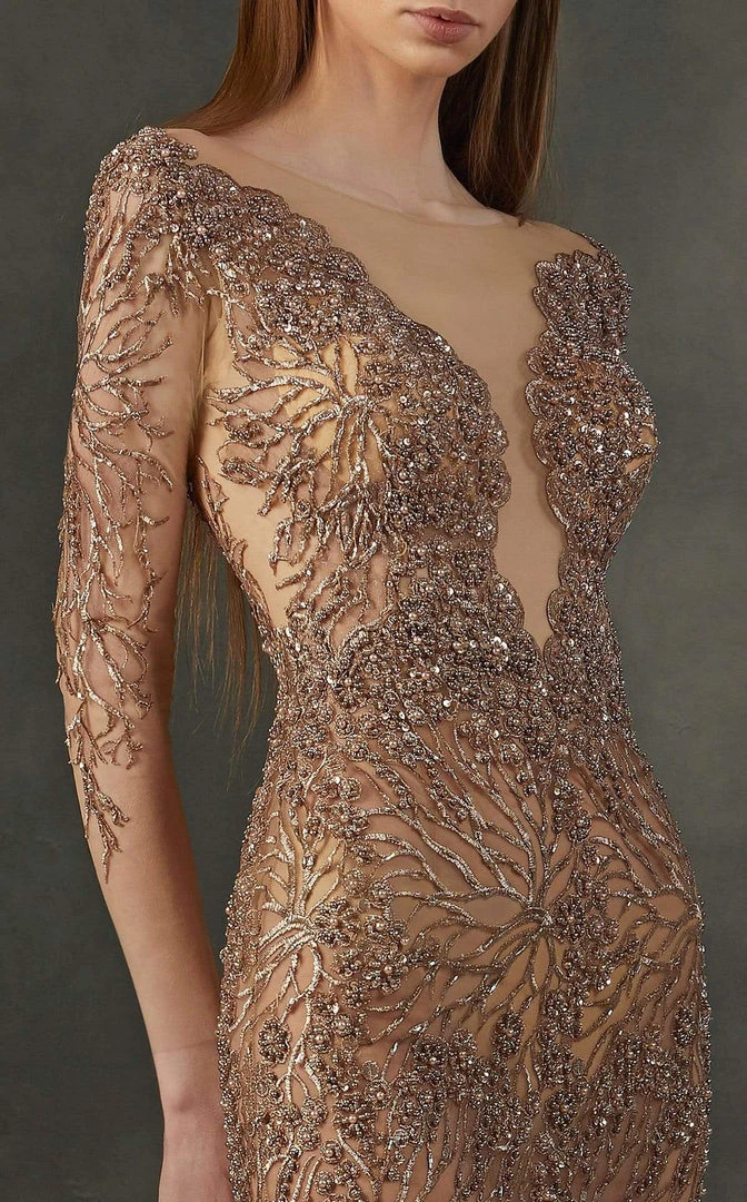 MNM COUTURE - K3720 Embellished Long Sleeve Sheath Dress Formal Gowns 4 MNM COUTURE - K3720 Embellished Long Sleeve Sheath Dress Formal Gowns