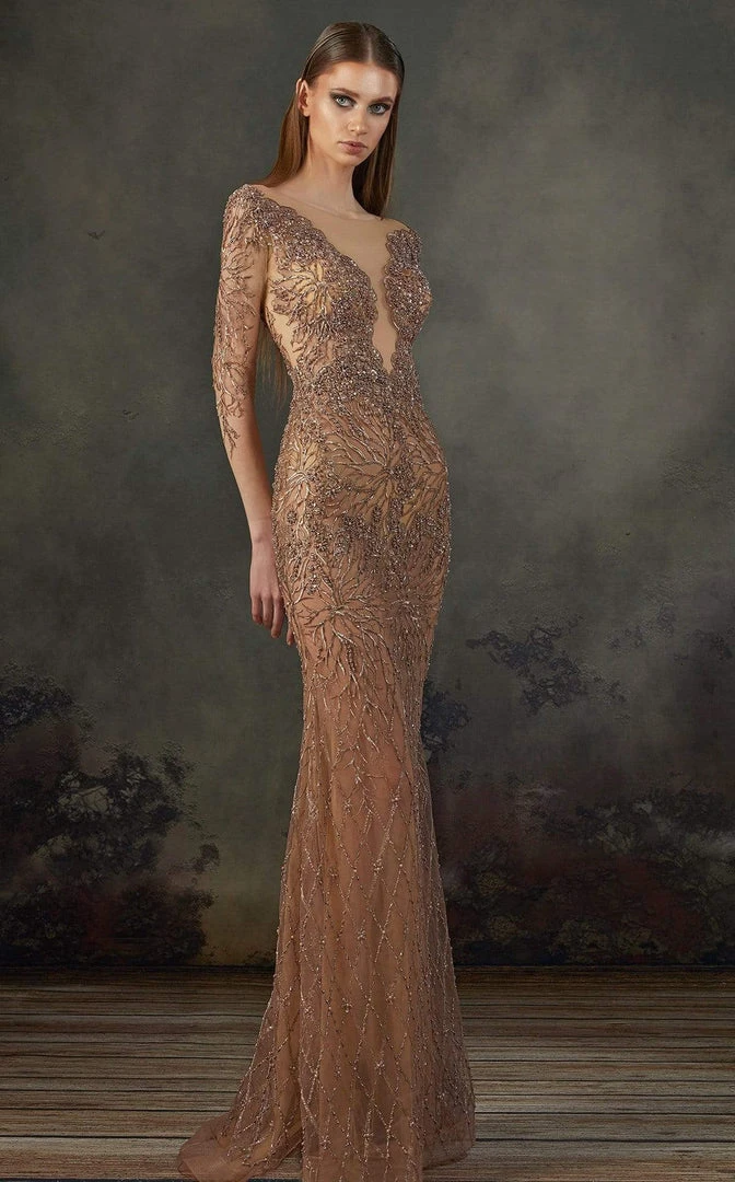 MNM COUTURE - K3720 Embellished Long Sleeve Sheath Dress Formal Gowns 3 MNM COUTURE - K3720 Embellished Long Sleeve Sheath Dress Formal Gowns