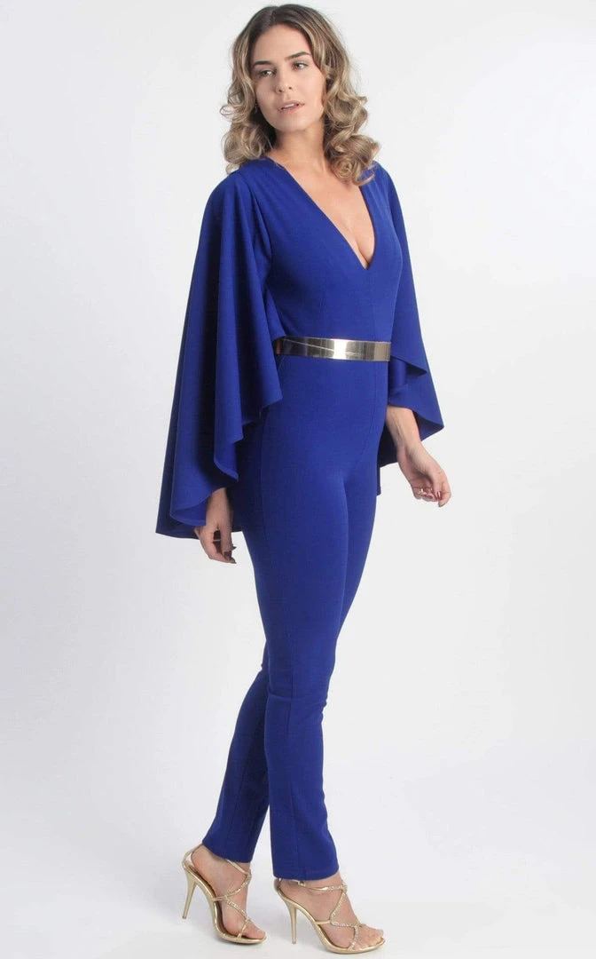 MNM COUTURE - L0025 Cape Sleeve Ankle Length Jumpsuit 6 MNM COUTURE - L0025 Cape Sleeve Ankle Length Jumpsuit