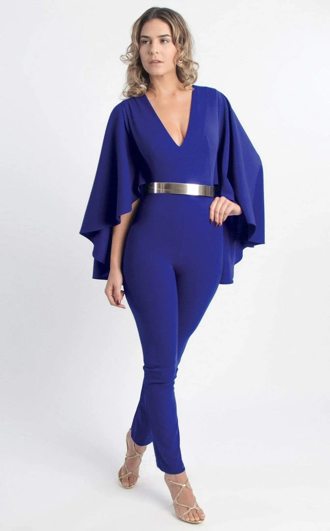 MNM COUTURE - L0025 Cape Sleeve Ankle Length Jumpsuit 3 MNM COUTURE - L0025 Cape Sleeve Ankle Length Jumpsuit