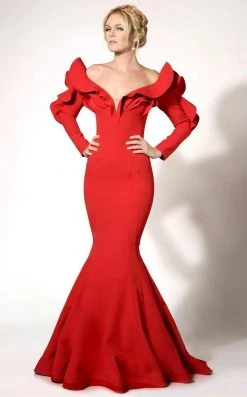 MNM Couture - Long Sleeve Off-Shoulder Mermaid Dress 2285A