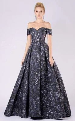 Formal Gowns MNM COUTURE - M0047 Off-shoulder Jacquard Pleated Ballgown