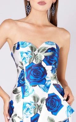 MNM COUTURE - M0055 Strapless Floral Cascading Paneled Mermaid Gown