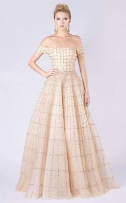 MNM COUTURE - M0057 Lattice Beaded Off Shoulder Gown Formal Gowns