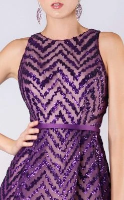 MNM COUTURE - M0065 Sleeveless Chevron Sequined Ballgown Formal Gowns