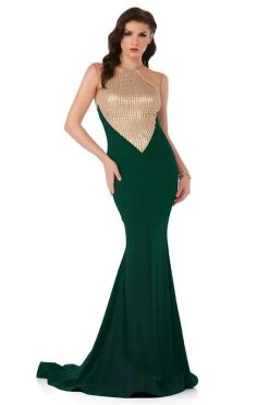 MNM Couture - N0014 Sleeveless Illusion Metallic Trumpet Gown Formal Gowns