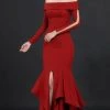 MNM COUTURE - N0043 Ruffled Off Shoulder Trumpet Gown - 1 Pc Red In Size 14 Available Formal Gowns