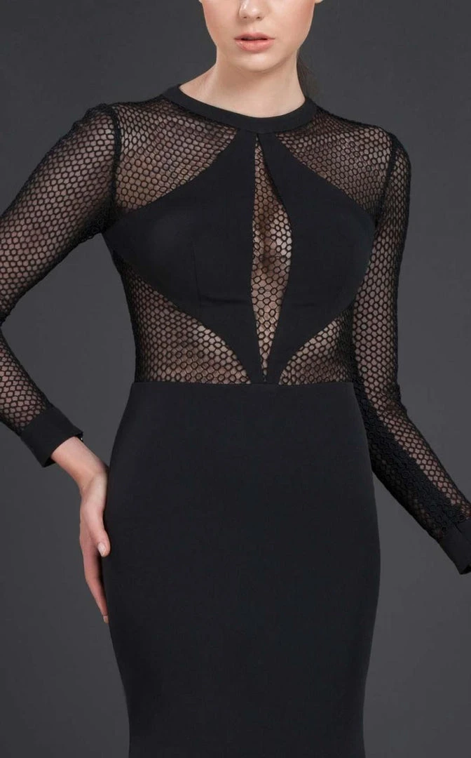 MNM Couture - N0044 Sheer Bodice Long-Sleeved Gown Formal Gowns 4 MNM Couture - N0044 Sheer Bodice Long-Sleeved Gown Formal Gowns