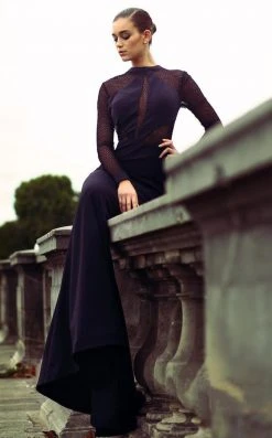 MNM Couture - N0044 Sheer Bodice Long-Sleeved Gown Formal Gowns 13 MNM Couture - N0044 Sheer Bodice Long-Sleeved Gown Formal Gowns