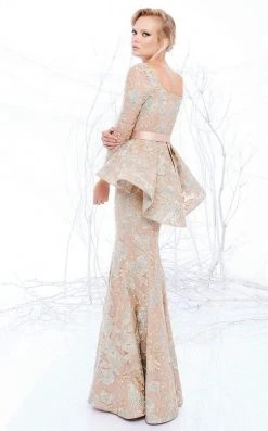 Formal Gowns MNM Couture - N0211 Long Sleeve Floral Appliqued Sheath Gown