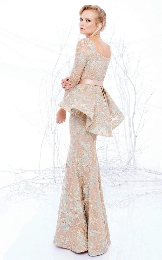 Formal Gowns MNM Couture - N0211 Long Sleeve Floral Appliqued Sheath Gown 4 Formal Gowns MNM Couture - N0211 Long Sleeve Floral Appliqued Sheath Gown