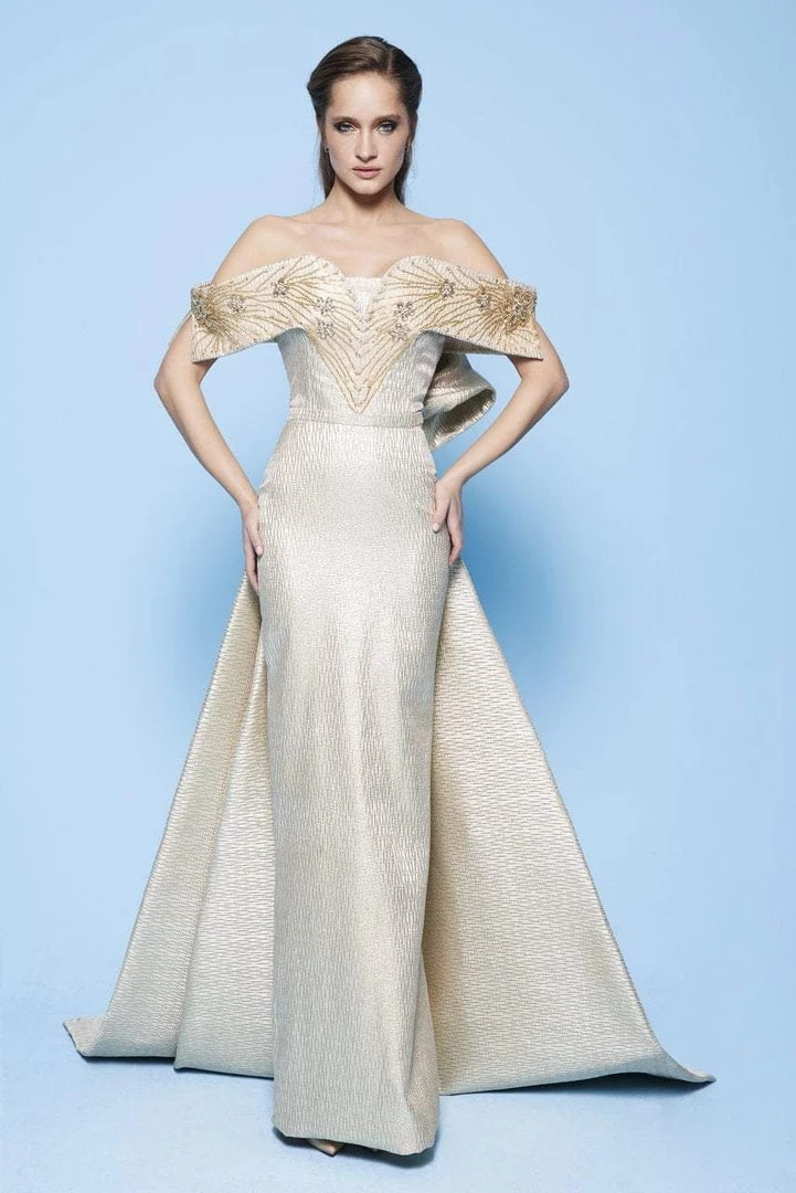 MNM Couture - N0229 Floral Beaded Off-Shoulder Column Dress 3 MNM Couture - N0229 Floral Beaded Off-Shoulder Column Dress