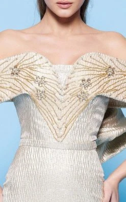 MNM Couture - N0229 Floral Beaded Off-Shoulder Column Dress 9 MNM Couture - N0229 Floral Beaded Off-Shoulder Column Dress