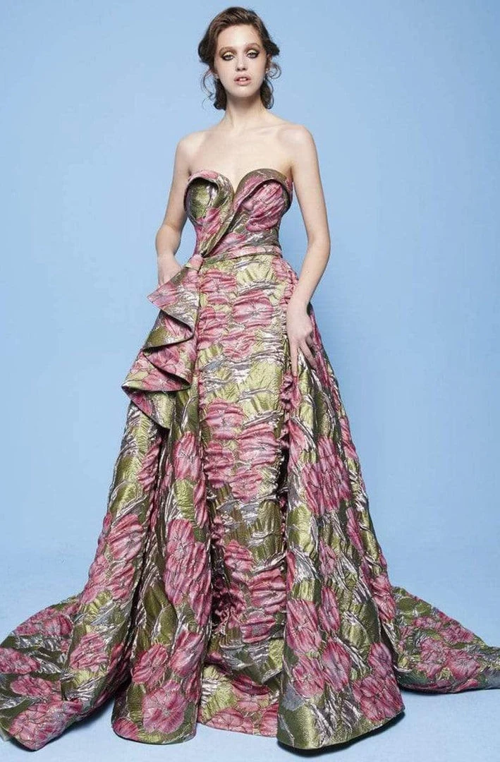 Prom Dresses MNM Couture - N0231 Folded Strapless Sweetheart Metallic Floral Gown 3 Prom Dresses MNM Couture - N0231 Folded Strapless Sweetheart Metallic Floral Gown