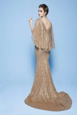 Formal Gowns MNM Couture - N0245 Sequin Embellished Mermaid Gown With Cape Sleeves 7 Formal Gowns MNM Couture - N0245 Sequin Embellished Mermaid Gown With Cape Sleeves