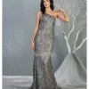 May Queen - One Shoulder Strap Fitted Mermaid Dress MQ1804 - 1 Pc Silver In Size 14 Available Formal Gowns 1 May Queen - One Shoulder Strap Fitted Mermaid Dress MQ1804 - 1 Pc Silver In Size 14 Available Formal Gowns