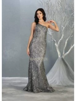 May Queen - One Shoulder Strap Fitted Mermaid Dress MQ1804 - 1 Pc Silver In Size 14 Available Formal Gowns