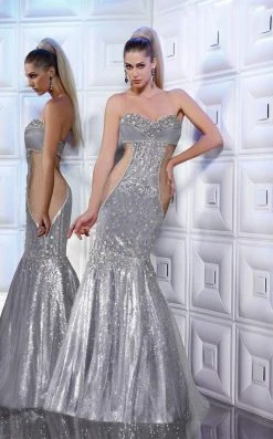 Formal Gowns MNM Couture Ornate Illusion Paneled Gown 8181 - 1 Pc Silver In Size 6 Available