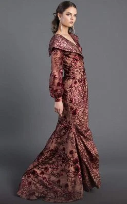 Formal Gowns MNM COUTURE - Sequined Long Sleeve V-neck Trumpet Dress 2417 - 1 Pc Burgundy In Size 6 Available 7 Formal Gowns MNM COUTURE - Sequined Long Sleeve V-neck Trumpet Dress 2417 - 1 Pc Burgundy In Size 6 Available