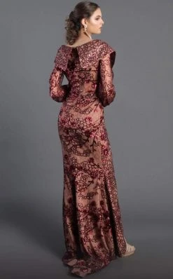 Formal Gowns MNM COUTURE - Sequined Long Sleeve V-neck Trumpet Dress 2417 - 1 Pc Burgundy In Size 6 Available 6 Formal Gowns MNM COUTURE - Sequined Long Sleeve V-neck Trumpet Dress 2417 - 1 Pc Burgundy In Size 6 Available