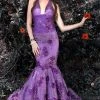 MNM COUTURE - Sleeveless Lace Floral Halter Mermaid Gown KH067 - 1 Pc Purple In Size 20; 1 Pc Silver In Size 22 Available