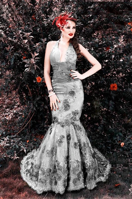 MNM COUTURE - Sleeveless Lace Floral Halter Mermaid Gown KH067 - 1 Pc Purple In Size 20; 1 Pc Silver In Size 22 Available 5 MNM COUTURE - Sleeveless Lace Floral Halter Mermaid Gown KH067 - 1 Pc Purple In Size 20; 1 Pc Silver In Size 22 Available