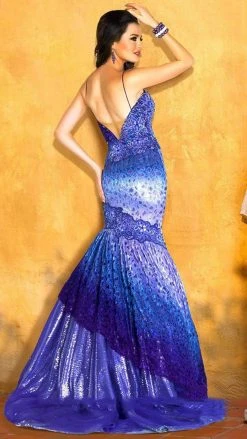 MNM COUTURE - Sleeveless V Neck Lace Mermaid Gown KH068 - 1 Pc Purple In Size 10 Available Formal Gowns