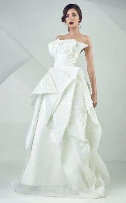 MNM Couture - Strapless Ruffled Empire Long Gown G0691 Formal Gowns