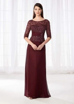 Formal Gowns Mon Cheri - 114657SL Evening Dress - 1 Pc Wine In Size 8 Available