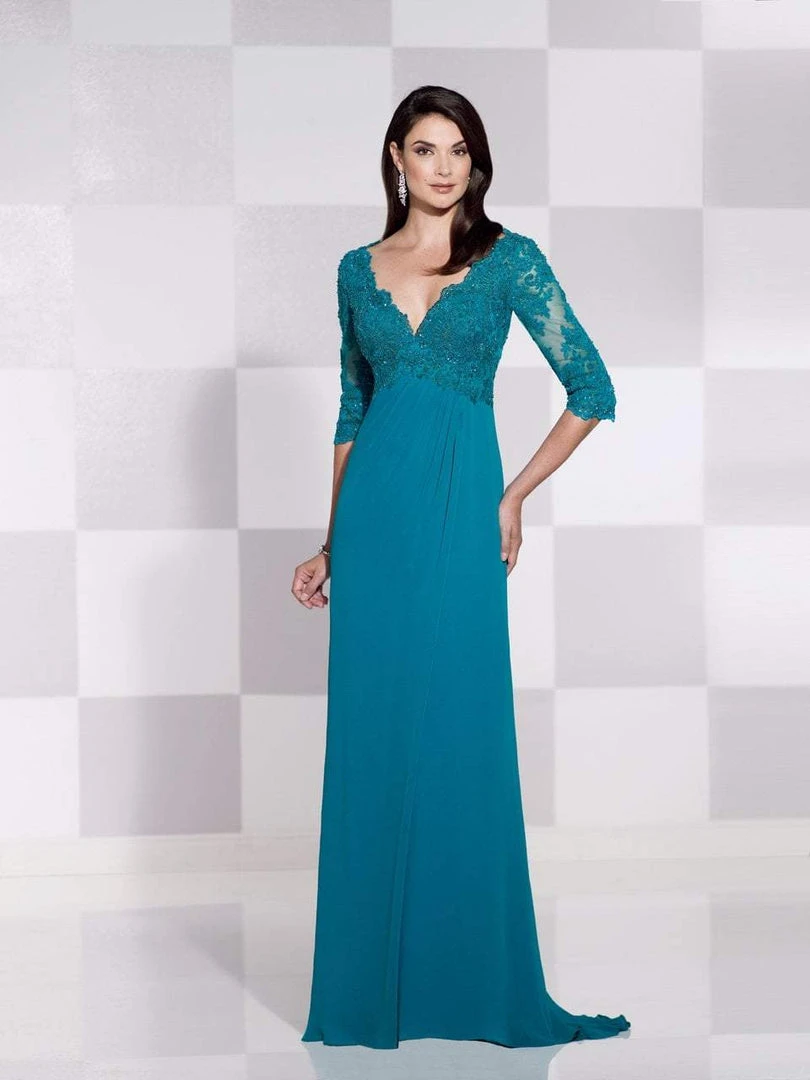 Mon Cheri - 115617 Quarter Sleeve Lace Empire Dress Formal Gowns 3 Mon Cheri - 115617 Quarter Sleeve Lace Empire Dress Formal Gowns